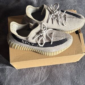 Yeezy Cream and Gray Knit Sneakers